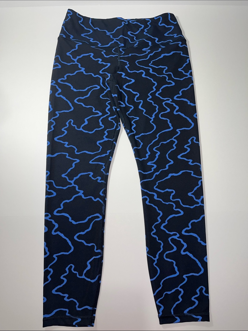 Athleta Black Leggings with Electric Blue Abstract Print